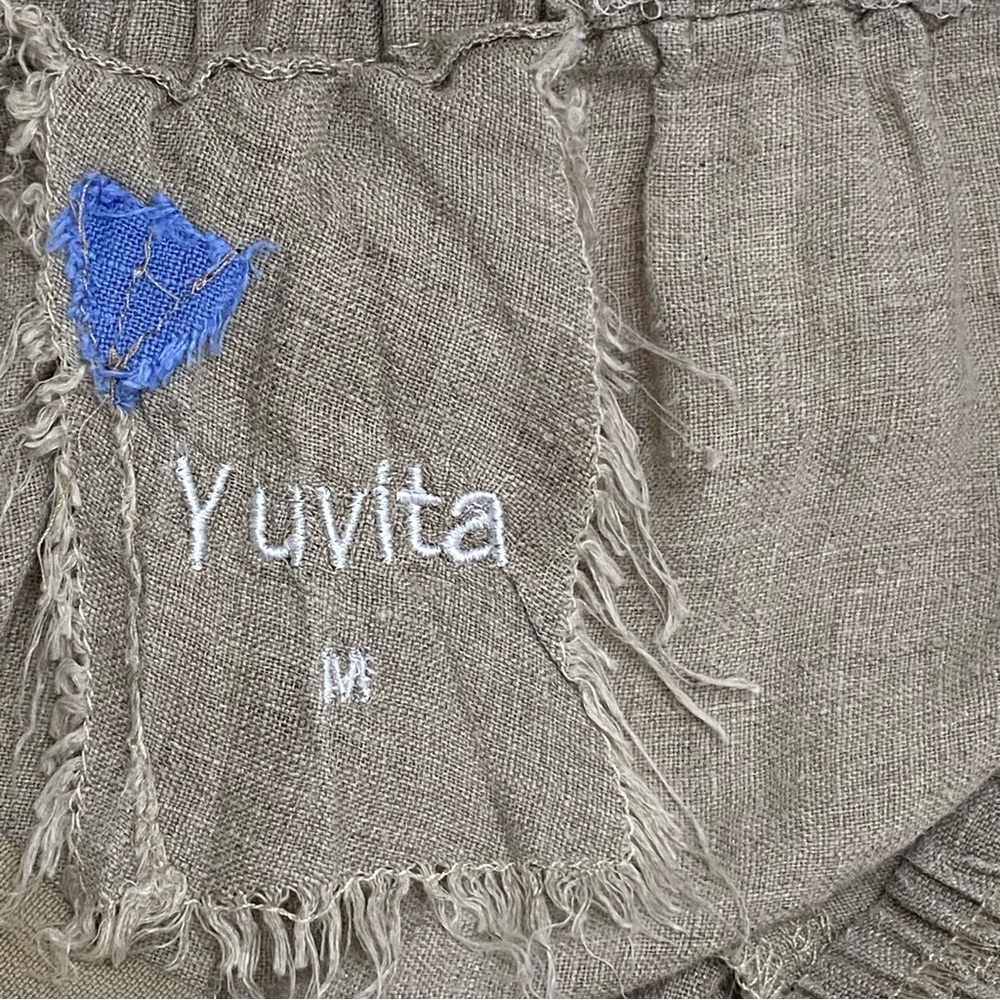 Yuvita Earthy Taupe Elastic Waist Pull On Linen Pants Comfy Size Medium - Picture 3 of 7